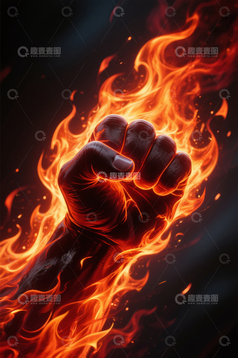 高清大图下载【趣麦麦图】燃烧火焰中的握拳特写