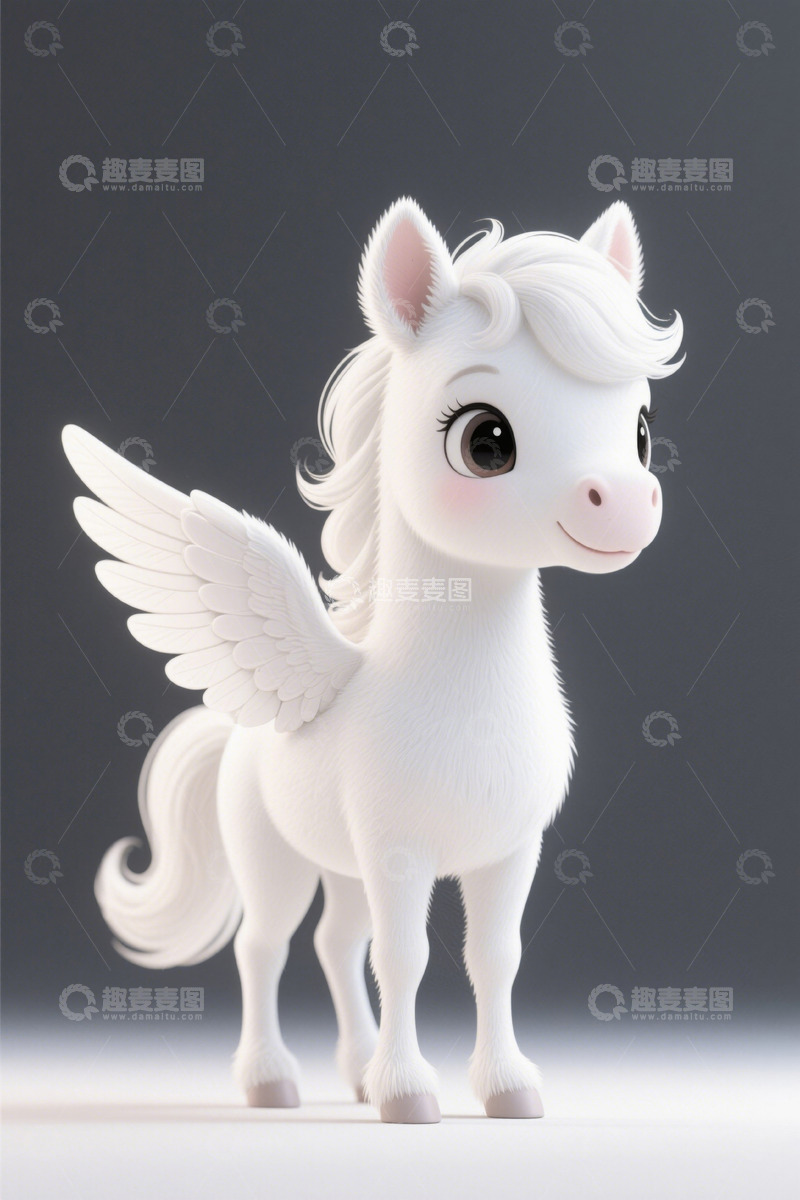 高清大图下载【趣麦麦图】白色带翼卡通小马形象素材