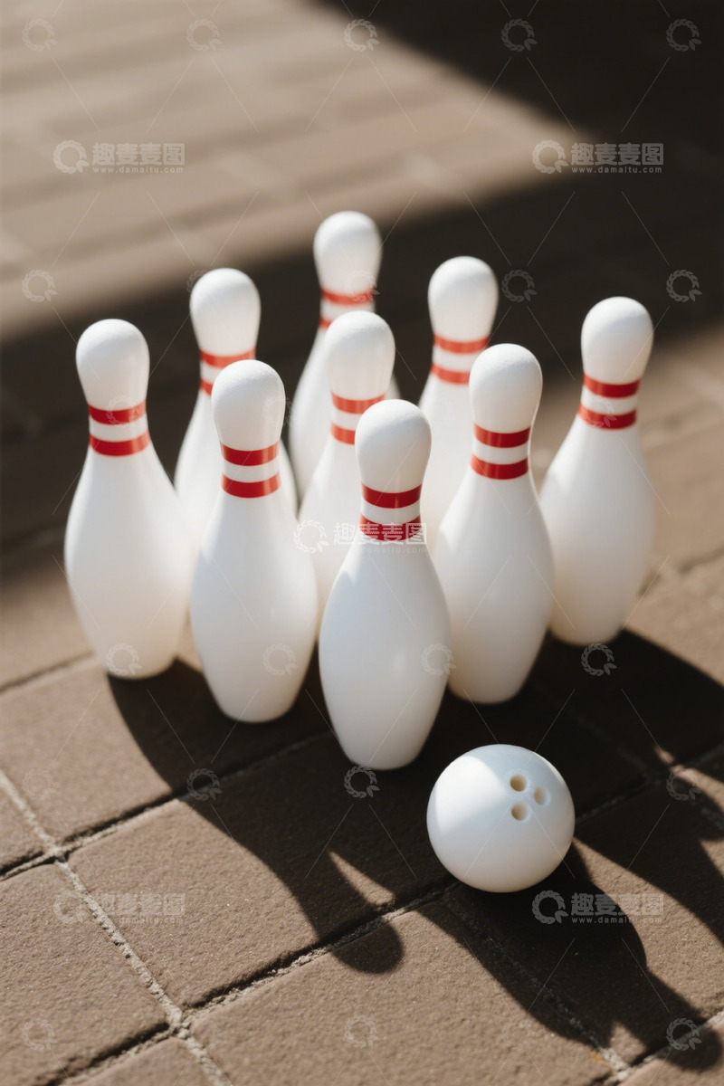 高清大图下载【趣麦麦图】户外摆放的保龄球与球瓶