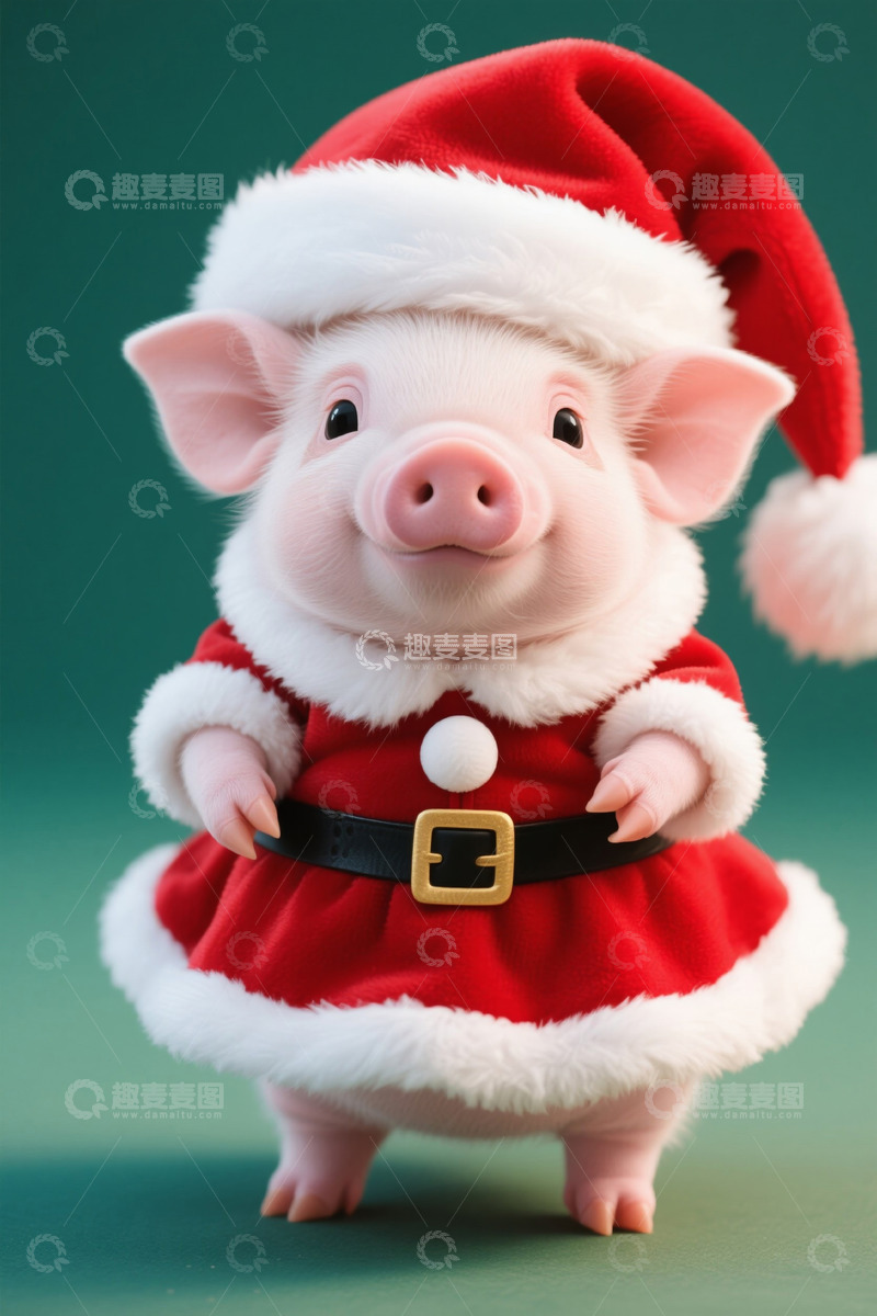 高清大图下载【趣麦麦图】穿圣诞老人服装的小猪