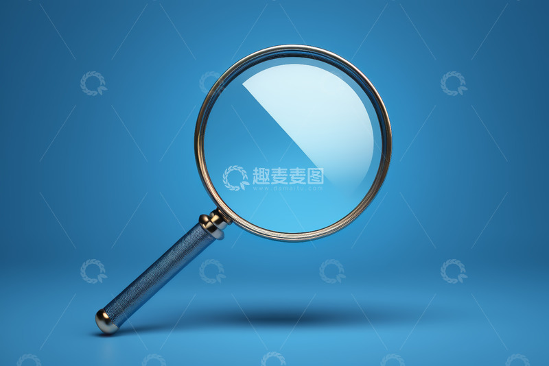 高清大图下载【趣麦麦图】蓝色背景下的放大镜素材