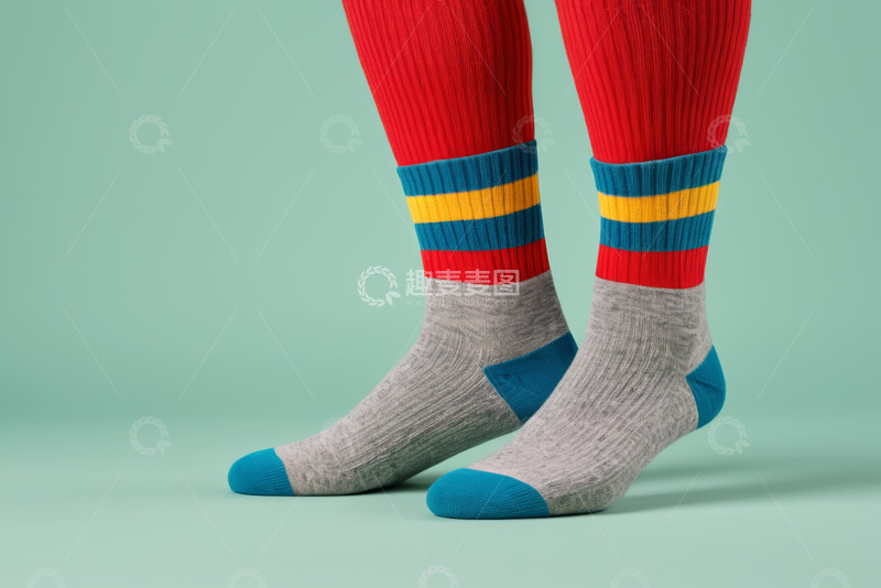 高清大图下载【趣麦麦图】彩色条纹袜子特写