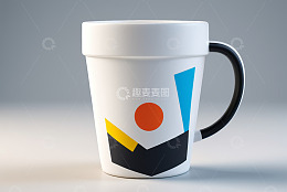 白色几何图案马克杯静物素材