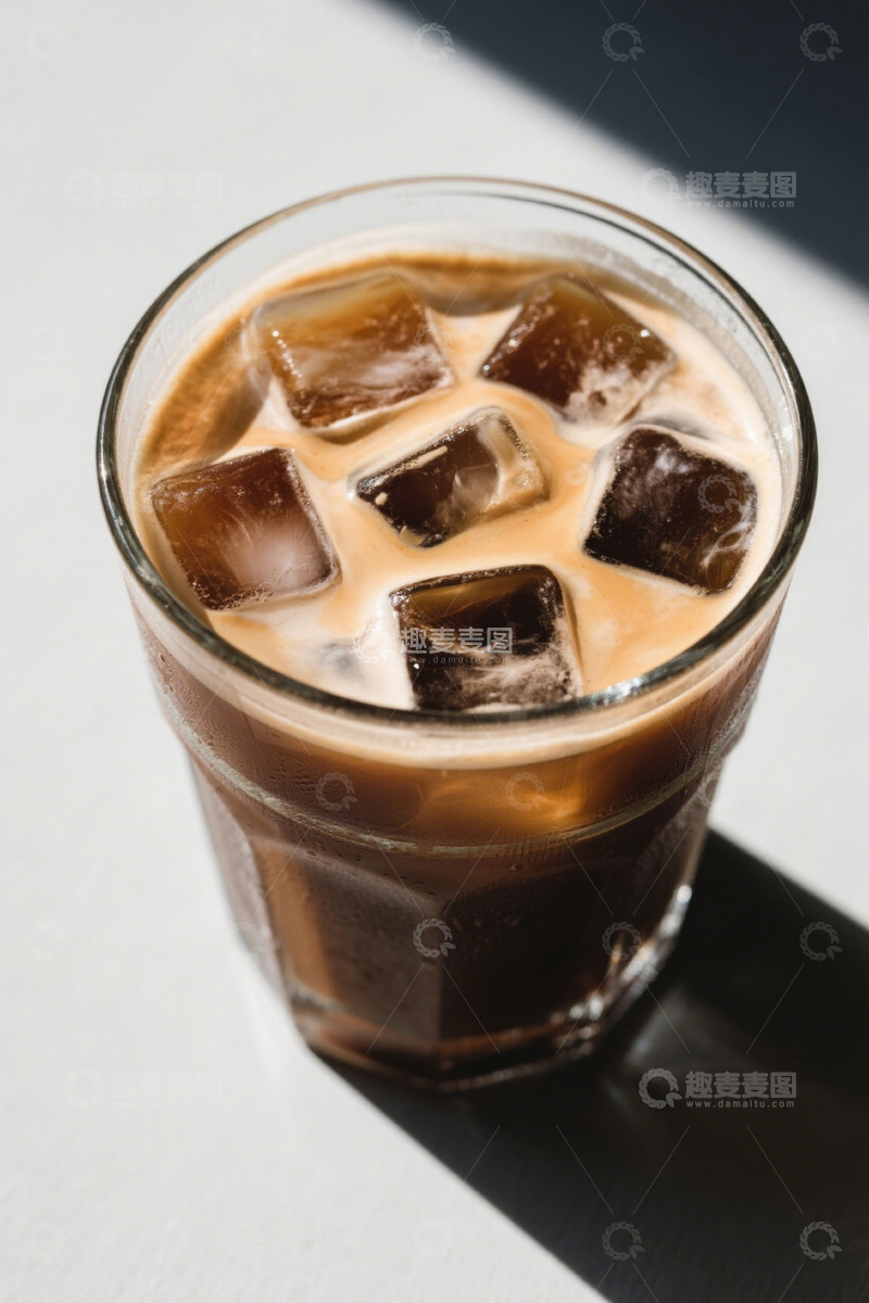 高清大图下载【趣麦麦图】玻璃杯装冰咖啡特写
