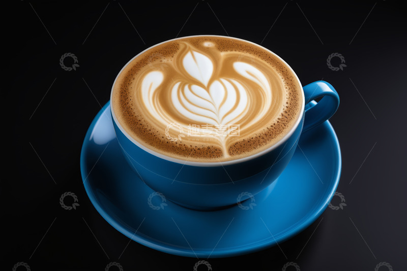 高清大图下载【趣麦麦图】蓝色杯装拉花咖啡特写