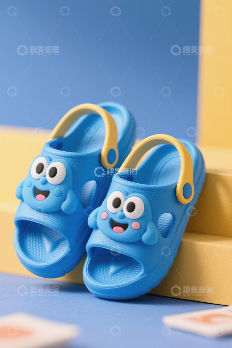 高清大图下载【趣麦麦图】卡通图案儿童蓝色凉鞋