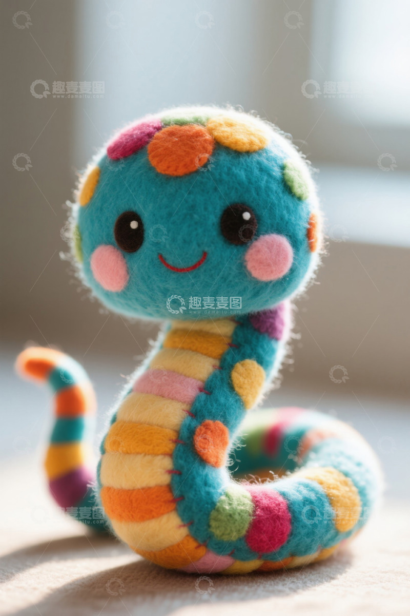 高清大图下载【趣麦麦图】彩色毛绒蛇形玩具特写