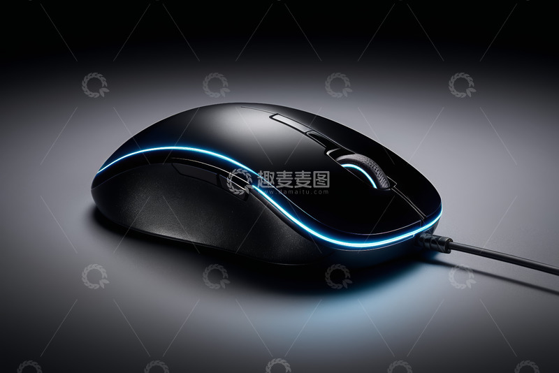 高清大图下载【趣麦麦图】黑色发光有线电脑鼠标特写