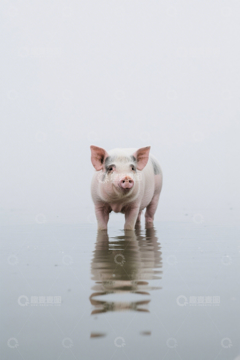 高清大图下载【趣麦麦图】站立在水中的小猪