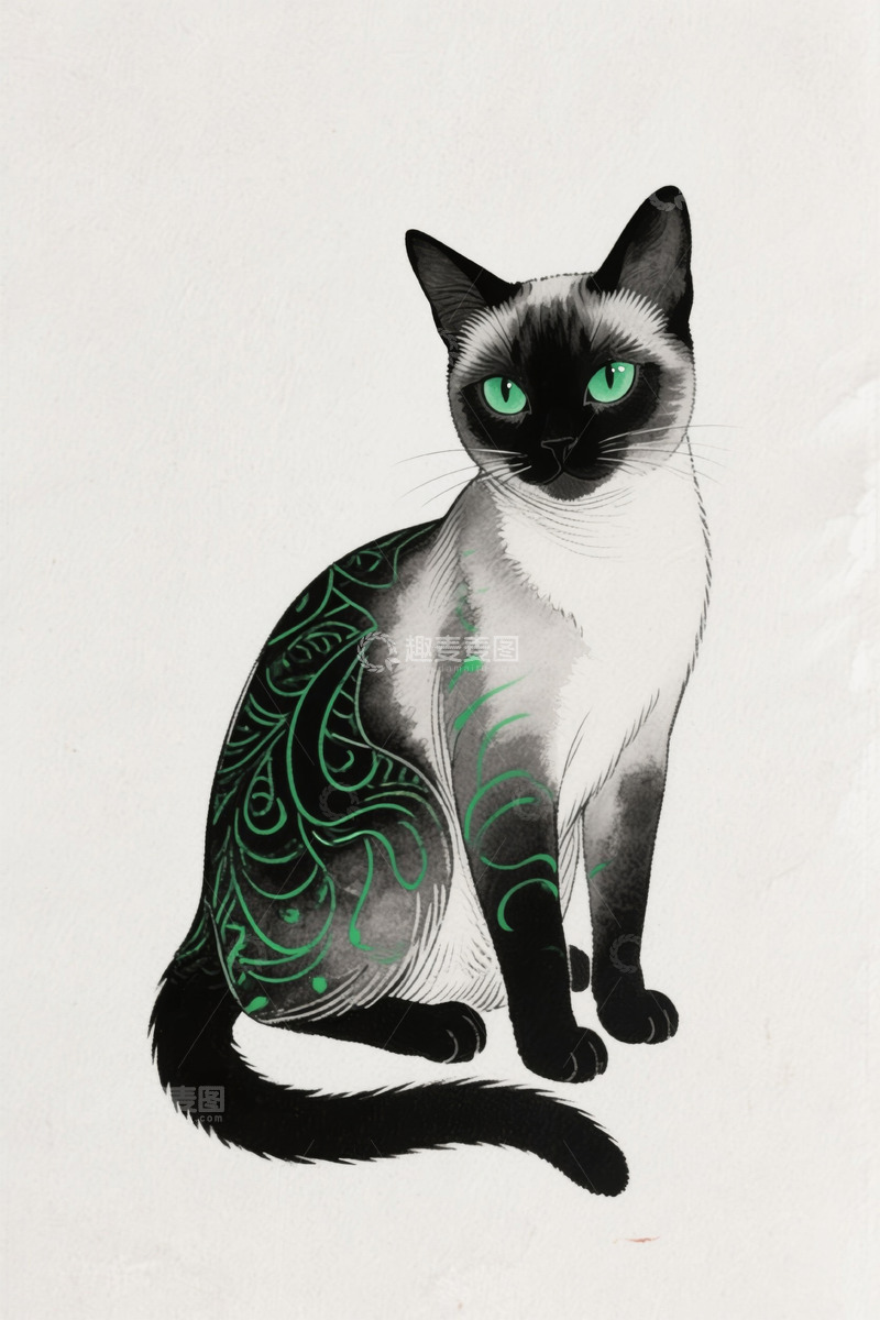 高清大图下载【趣麦麦图】手绘暹罗猫插画