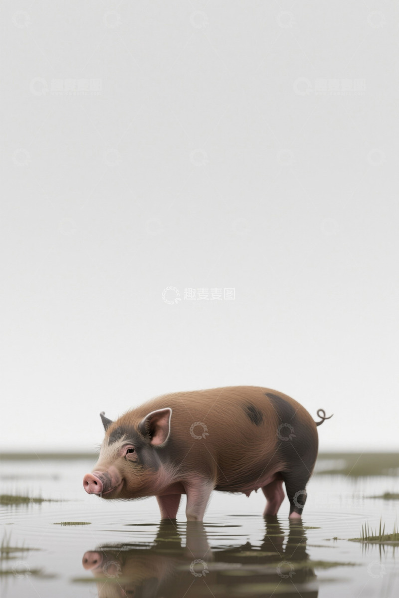高清大图下载【趣麦麦图】水中站立的小猪
