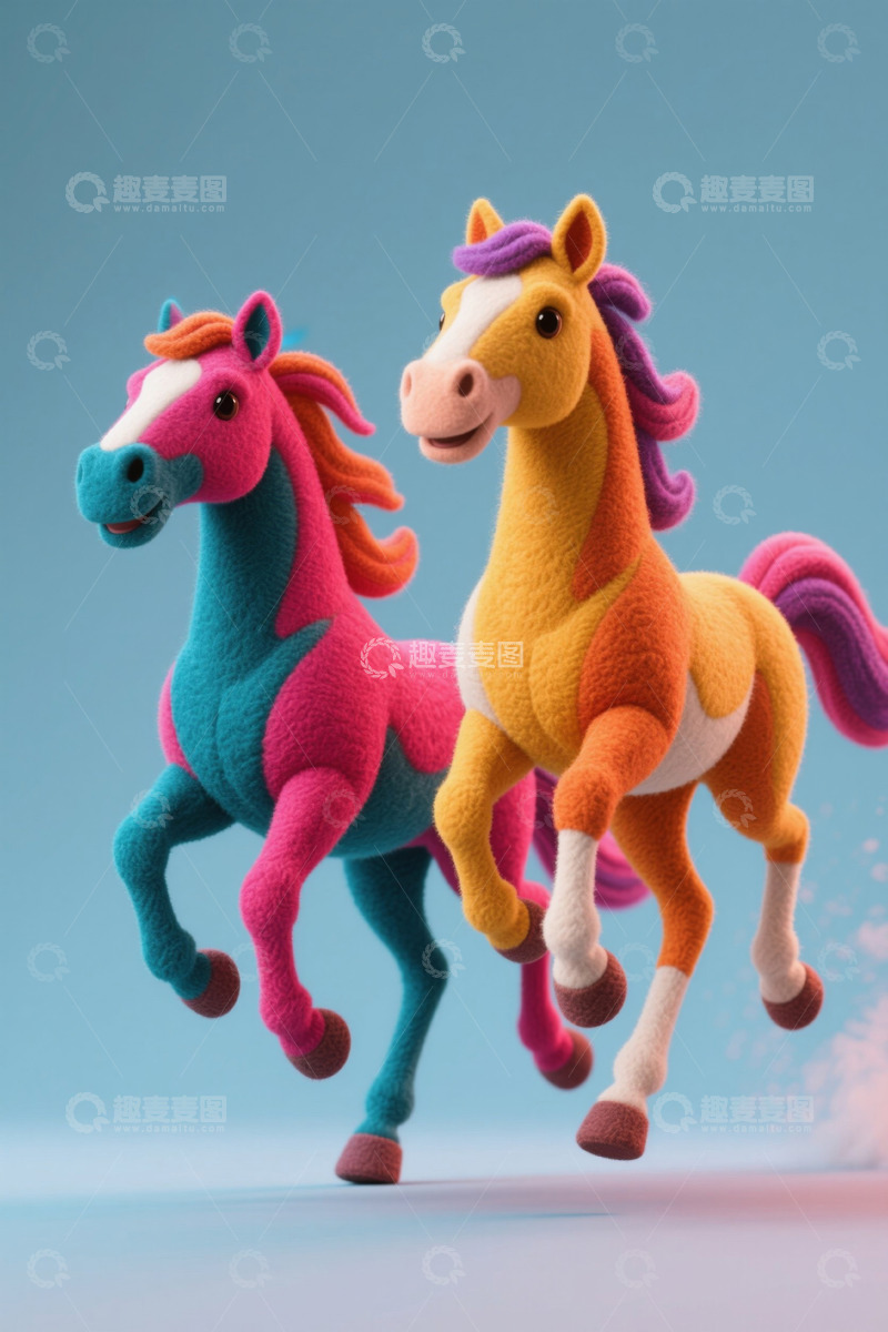 高清大图下载【趣麦麦图】彩色动画马奔跑素材