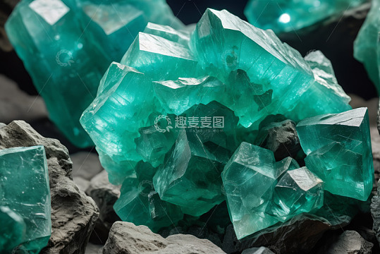 蓝绿色矿物水晶特写