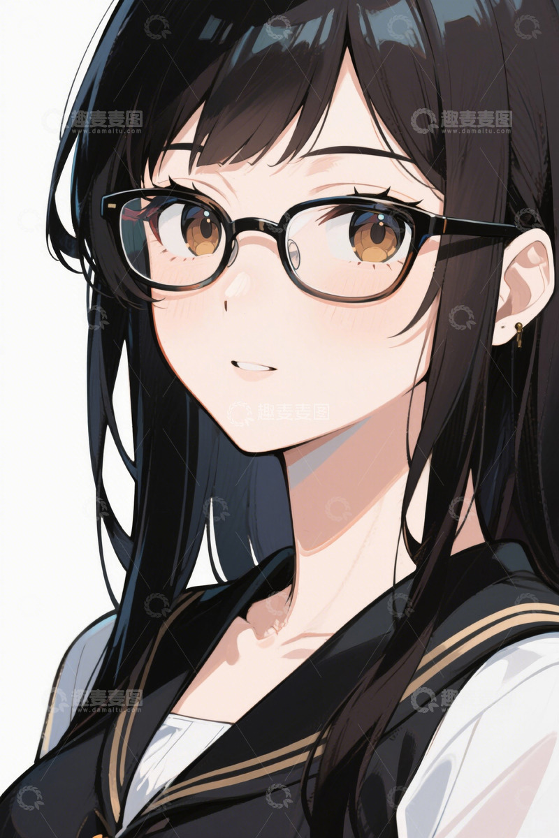 高清大图下载【趣麦麦图】戴眼镜的动漫女生肖像