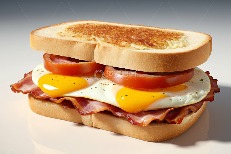 高清大图下载【趣麦麦图】美味培根鸡蛋三明治特写