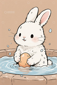 白兔水中抱蛋卡通形象
