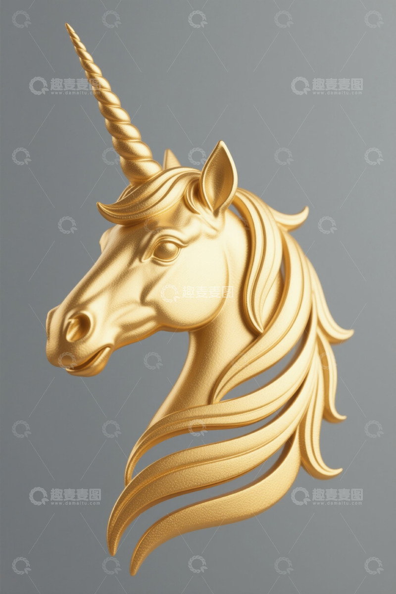 高清大图下载【趣麦麦图】金色独角兽头部特写
