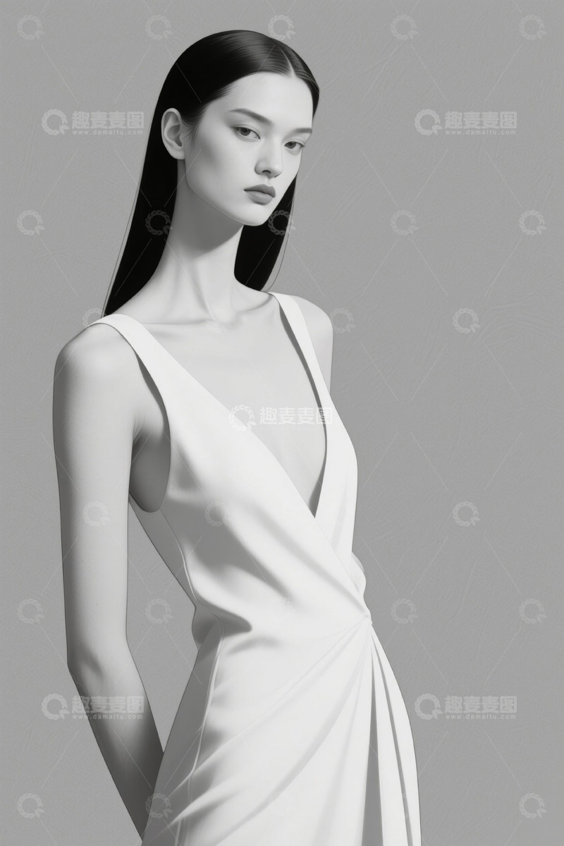 高清大图下载【趣麦麦图】身着白裙女性肖像