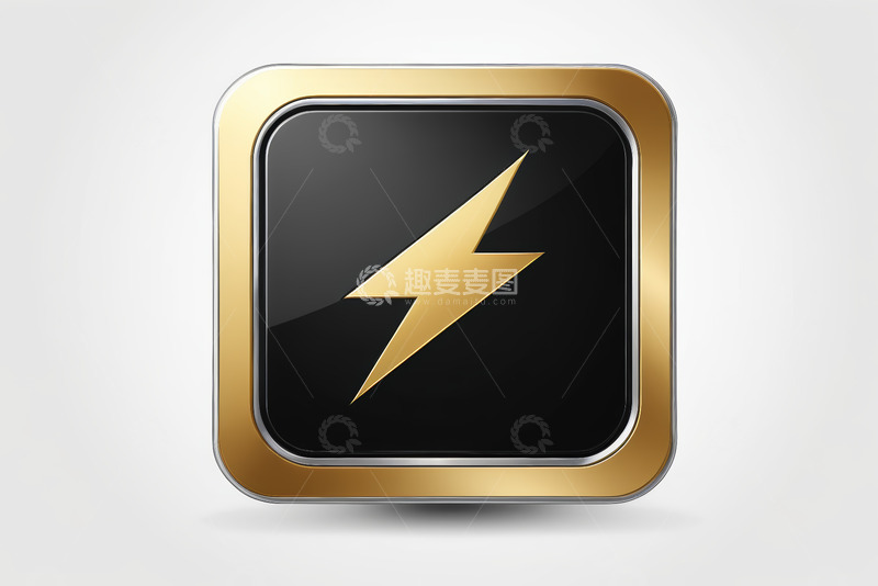 高清大图下载【趣麦麦图】金色闪电符号方形按钮图标