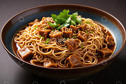 碗装浇汁面条美食特写