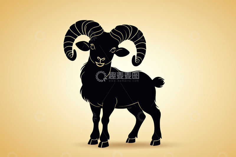高清大图下载【趣麦麦图】黑色山羊剪影插画素材