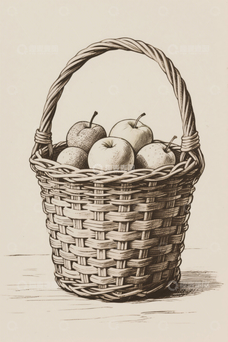 高清大图下载【趣麦麦图】手绘篮中苹果静物素材