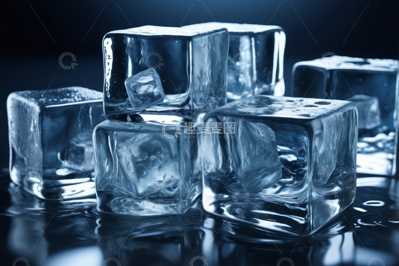 高清大图下载【趣麦麦图】堆叠摆放的透明冰块