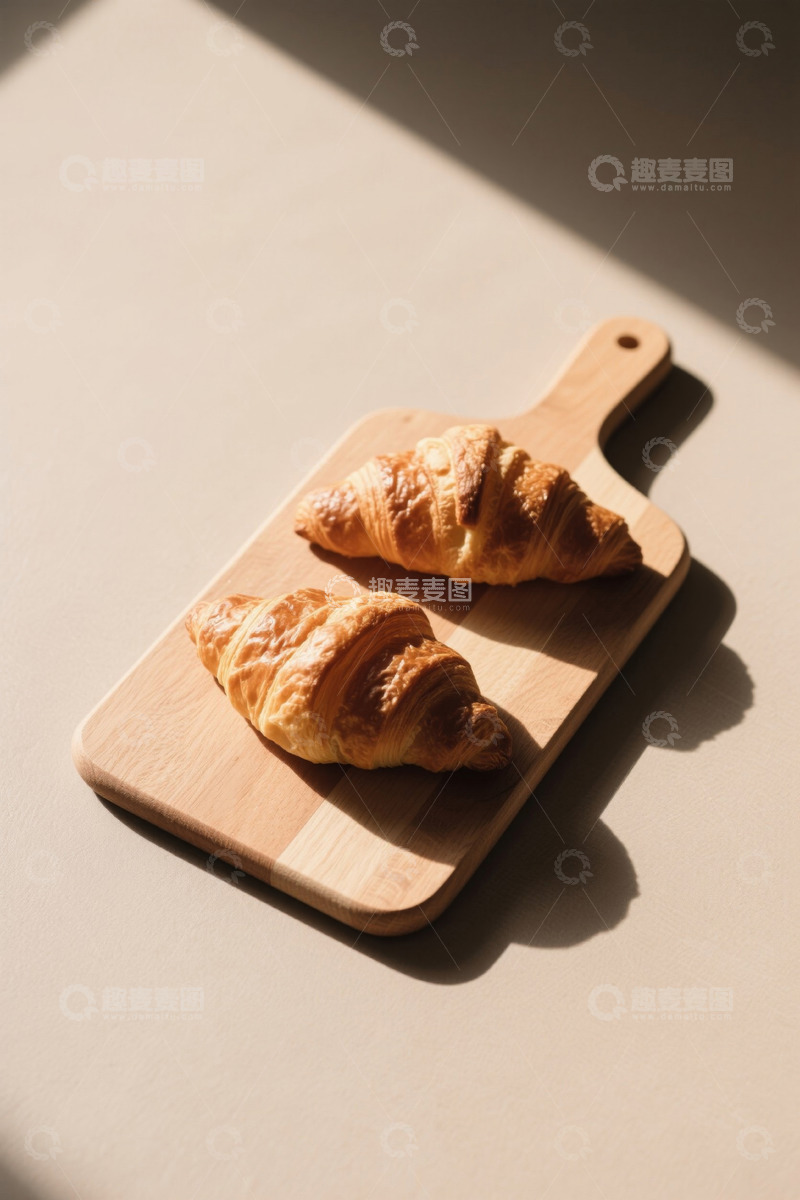 高清大图下载【趣麦麦图】木砧板上的两个牛角面包