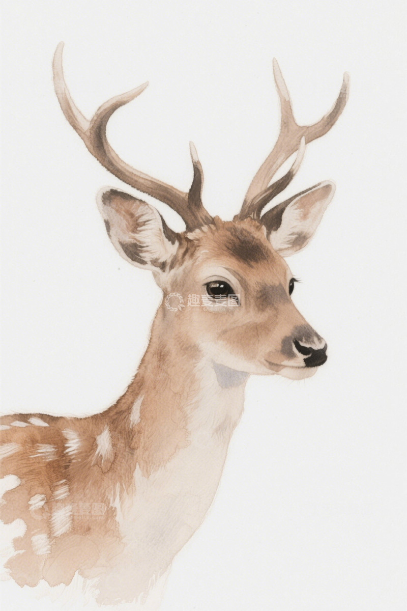 高清大图下载【趣麦麦图】水彩画中的鹿头部特写