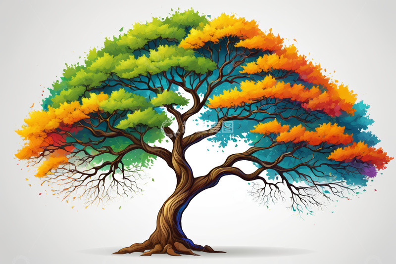 高清大图下载【趣麦麦图】多彩树木动画素材