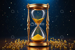 金色沙漏特写背景有闪烁星光