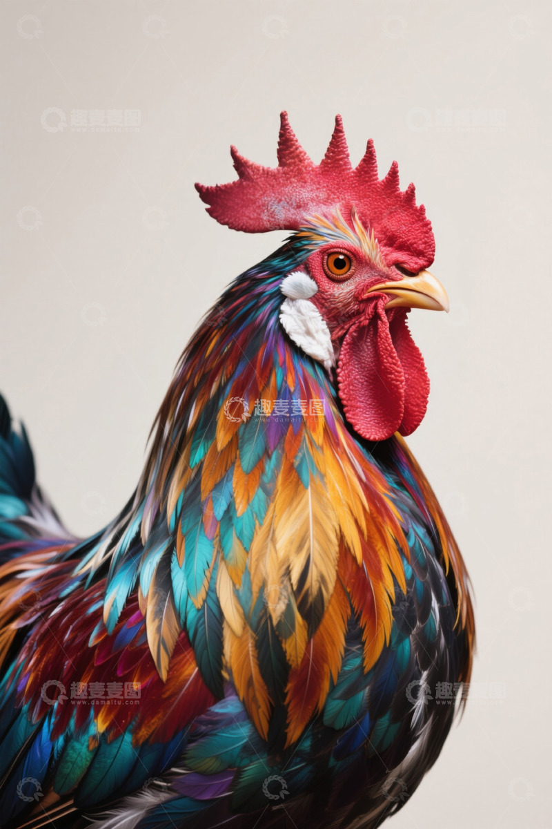 高清大图下载【趣麦麦图】色彩斑斓公鸡特写