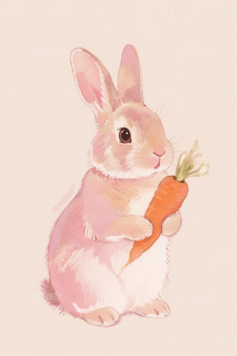 高清大图下载【趣麦麦图】手持胡萝卜的可爱兔子插画