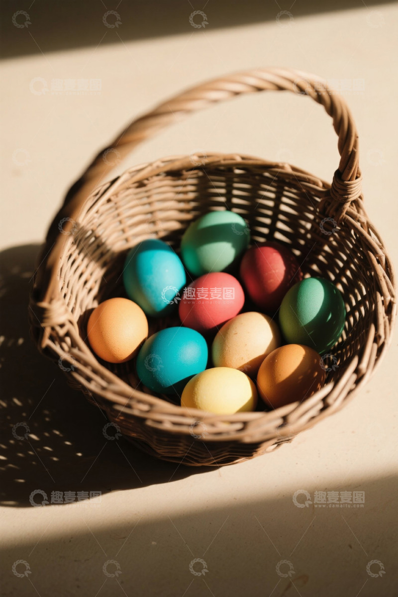 高清大图下载【趣麦麦图】篮子里的多彩复活节鸡蛋