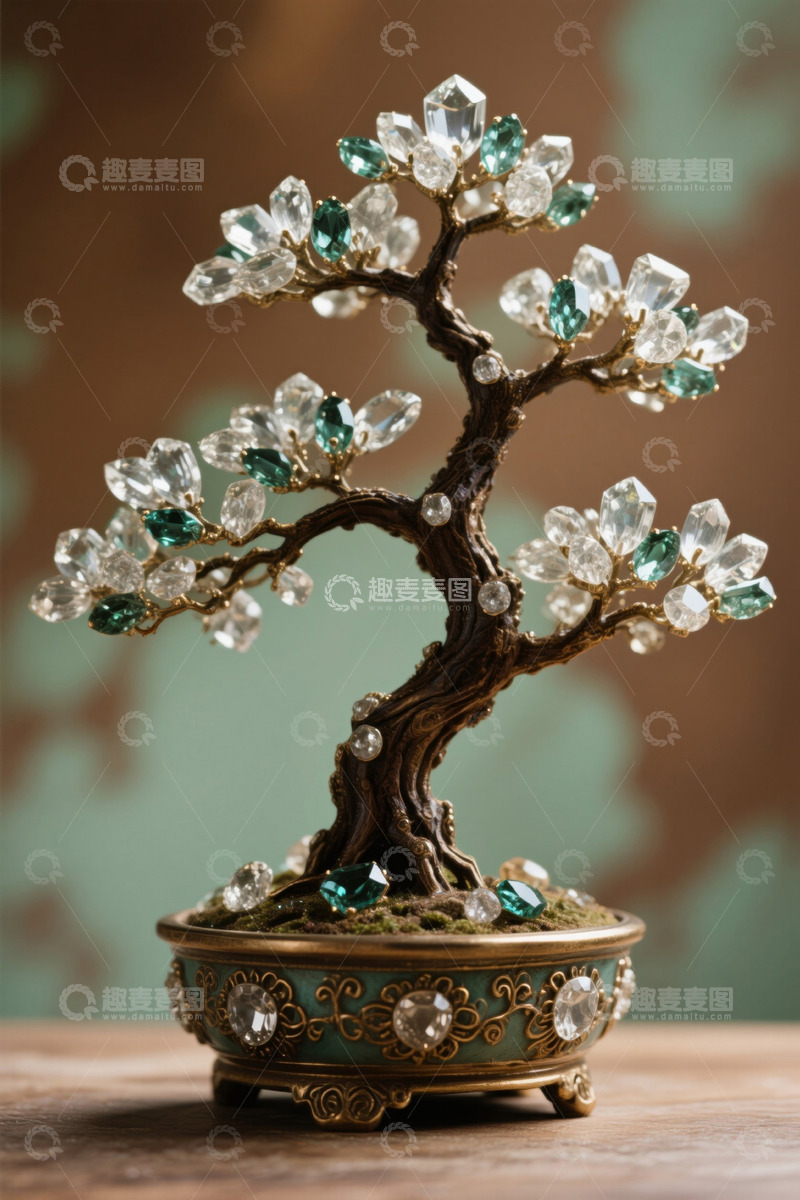 高清大图下载【趣麦麦图】宝石装饰的精致盆景摆件