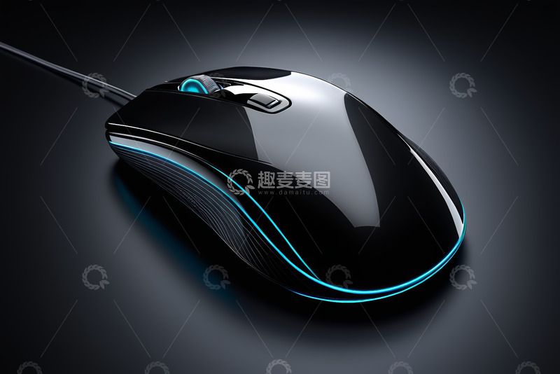 高清大图下载【趣麦麦图】黑色有线发光电脑鼠标特写