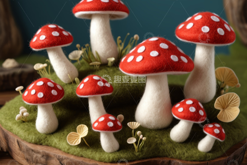 高清大图下载【趣麦麦图】毛毡材质红白斑点蘑菇摆件
