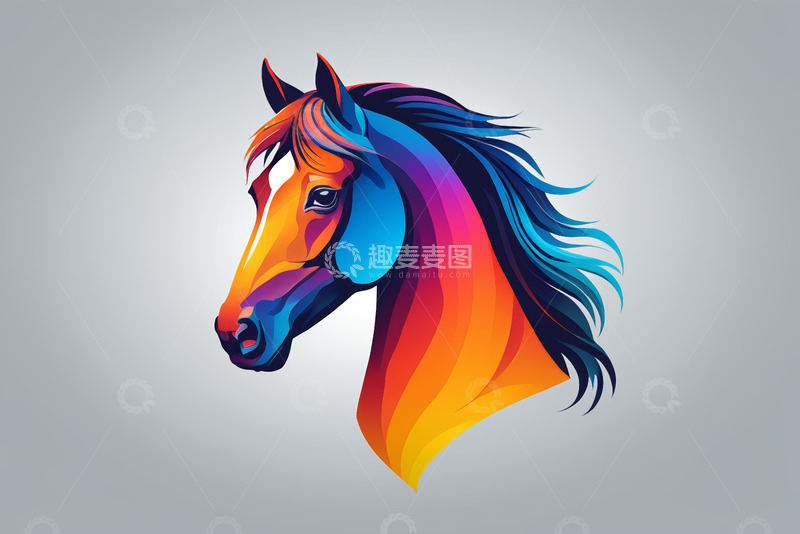 高清大图下载【趣麦麦图】多彩抽象风格马头设计素材