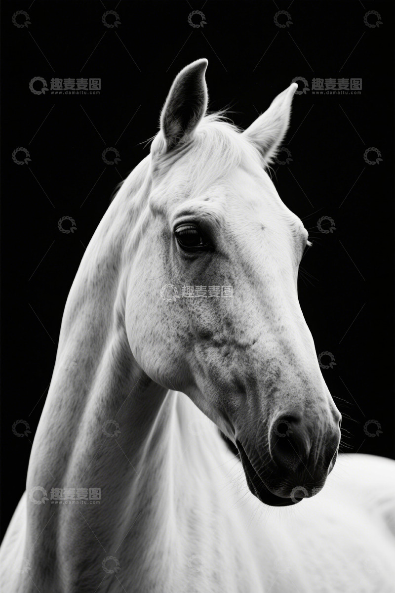 高清大图下载【趣麦麦图】白色骏马头部特写