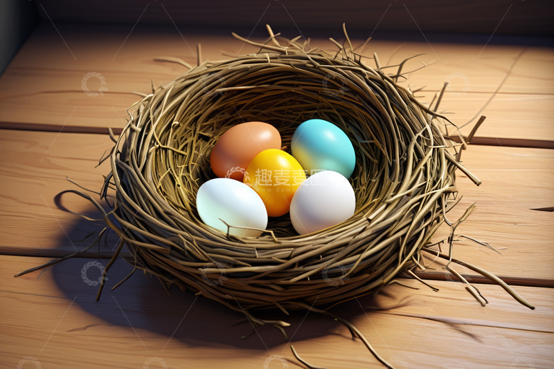 高清大图下载【趣麦麦图】鸟巢中的多彩鸡蛋
