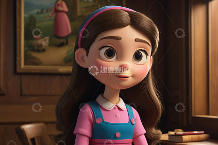 卡通小女孩室内微笑形象