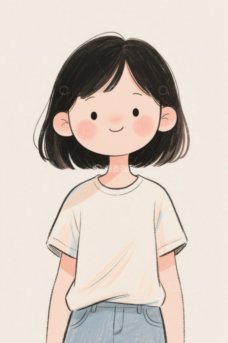 高清大图下载【趣麦麦图】卡通风格短发女孩肖像