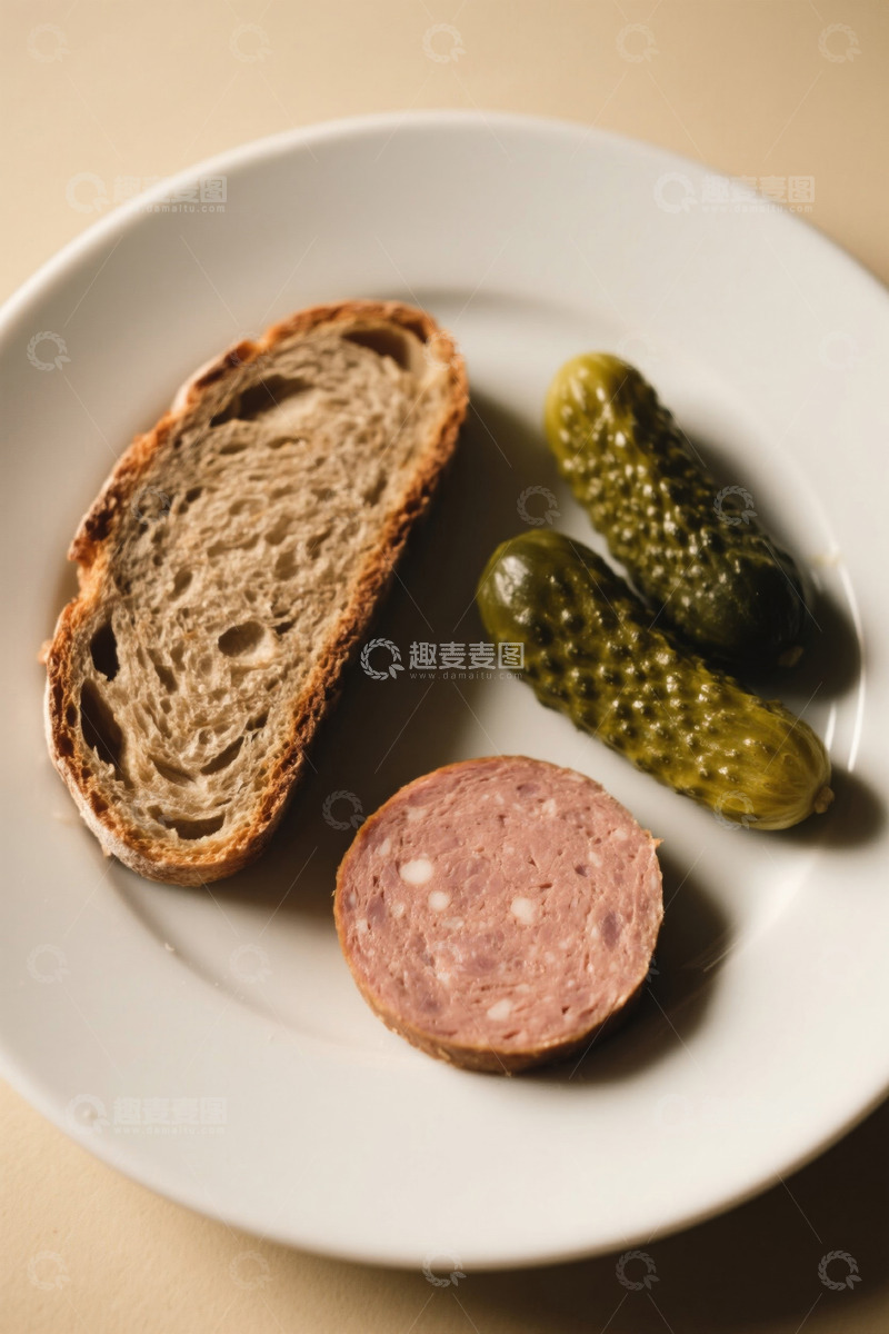 高清大图下载【趣麦麦图】盘中面包香肠与酸黄瓜