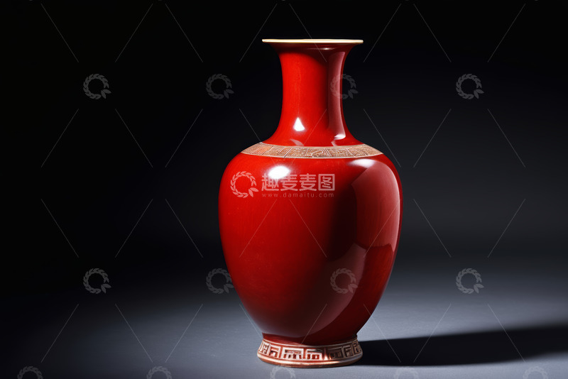 高清大图下载【趣麦麦图】红色陶瓷花瓶特写