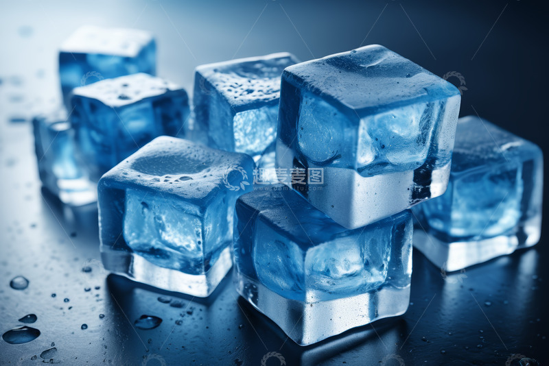 高清大图下载【趣麦麦图】蓝色冰块微距特写