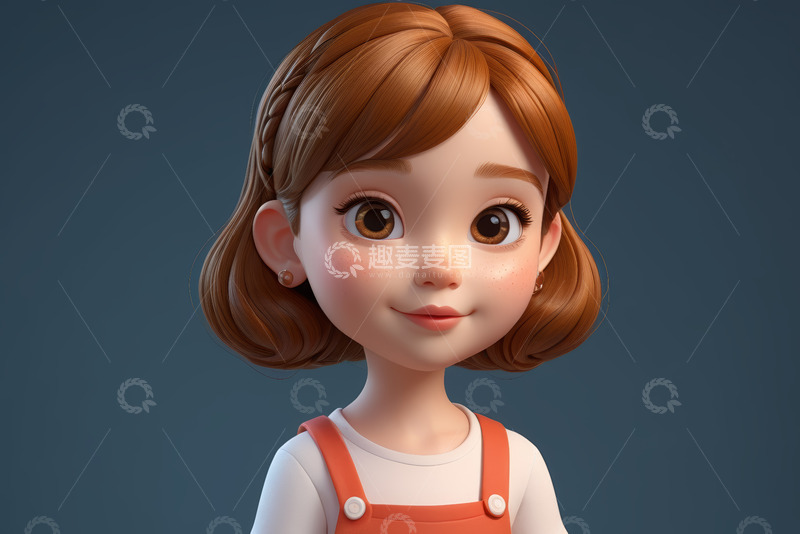 高清大图下载【趣麦麦图】卡通风格微笑女孩特写