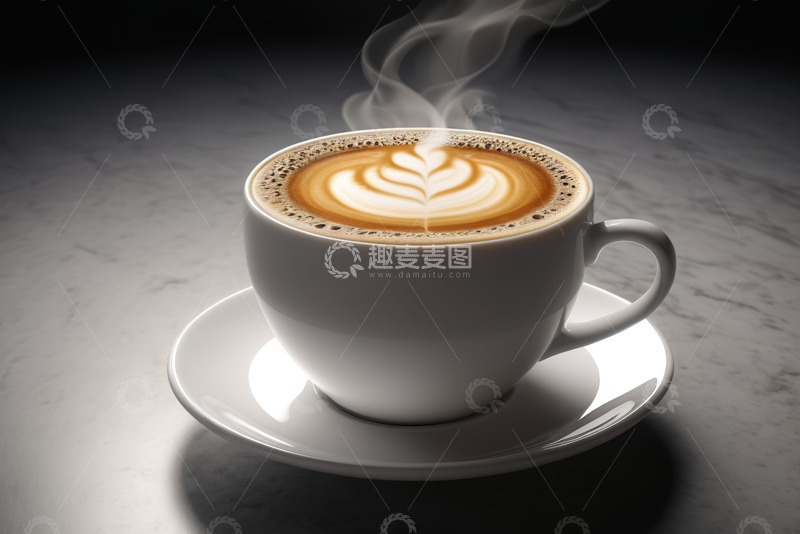 高清大图下载【趣麦麦图】白色咖啡杯中的拉花咖啡