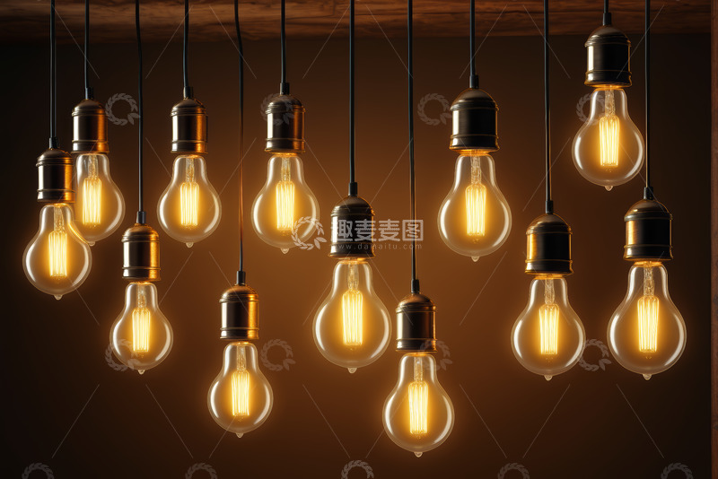 高清大图下载【趣麦麦图】悬挂的发光复古灯泡
