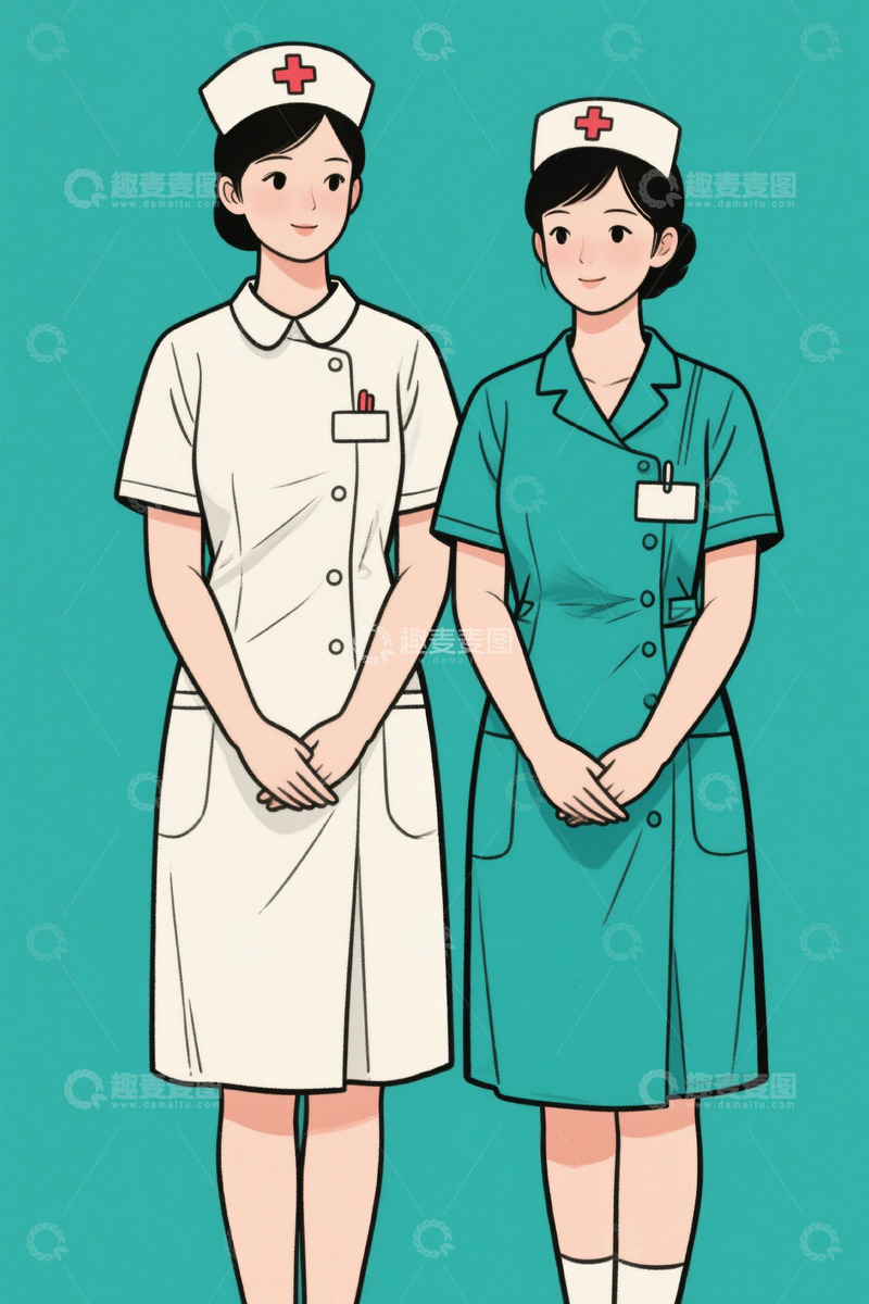 高清大图下载【趣麦麦图】两位站立的护士形象