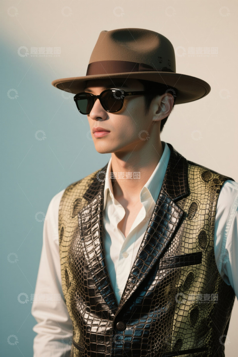 高清大图下载【趣麦麦图】戴帽墨镜男士时尚肖像